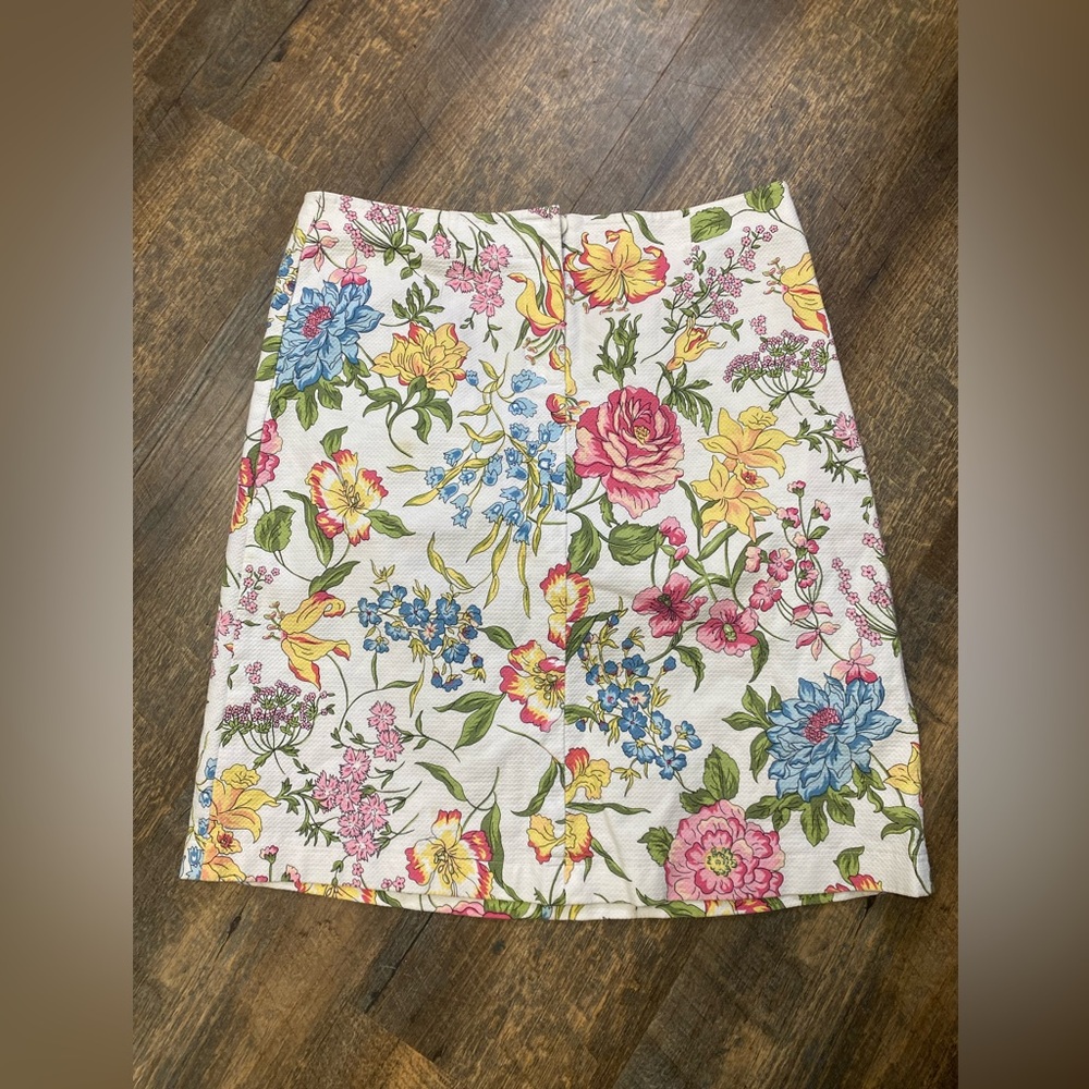 Floral Mini Skirt in White with Pink, Yellow & Blue Blooms
